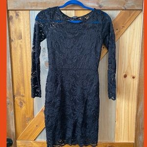 Ambiance Black Lace Long Sleeve Cocktail Dress, Size S